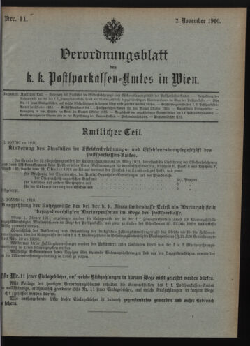 Verordnungsblatt des Postsparkassen-Amtes in Wien 19101102 Seite: 1