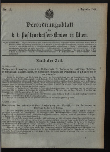 Verordnungsblatt des Postsparkassen-Amtes in Wien 19101201 Seite: 1