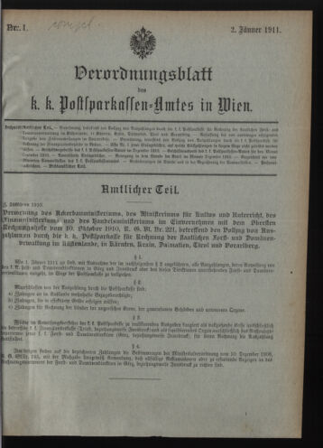 Verordnungsblatt des Postsparkassen-Amtes in Wien