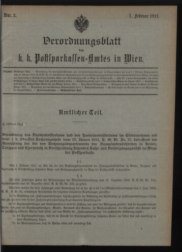 Verordnungsblatt des Postsparkassen-Amtes in Wien 19110201 Seite: 1