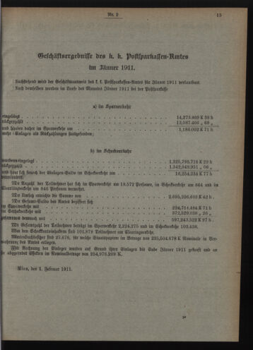 Verordnungsblatt des Postsparkassen-Amtes in Wien 19110201 Seite: 3