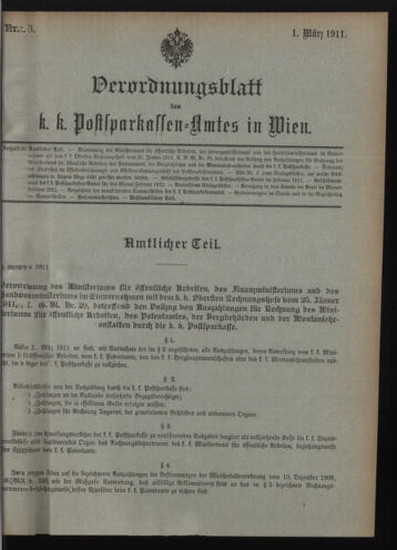 Verordnungsblatt des Postsparkassen-Amtes in Wien 19110301 Seite: 1