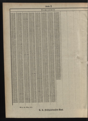 Verordnungsblatt des Postsparkassen-Amtes in Wien 19110401 Seite: 20