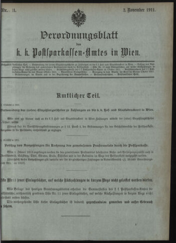 Verordnungsblatt des Postsparkassen-Amtes in Wien 19111102 Seite: 1