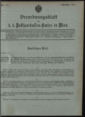 Verordnungsblatt des Postsparkassen-Amtes in Wien 19111201 Seite: 1