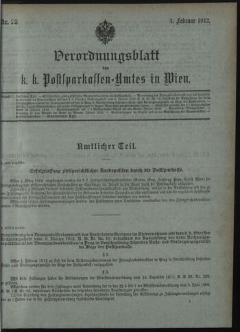 Verordnungsblatt des Postsparkassen-Amtes in Wien 19120201 Seite: 1