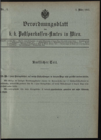 Verordnungsblatt des Postsparkassen-Amtes in Wien 19120301 Seite: 1