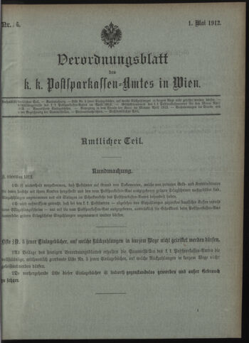 Verordnungsblatt des Postsparkassen-Amtes in Wien 19120501 Seite: 1