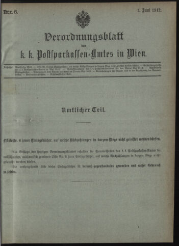 Verordnungsblatt des Postsparkassen-Amtes in Wien 19120601 Seite: 1