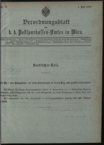 Verordnungsblatt des Postsparkassen-Amtes in Wien 19120701 Seite: 1