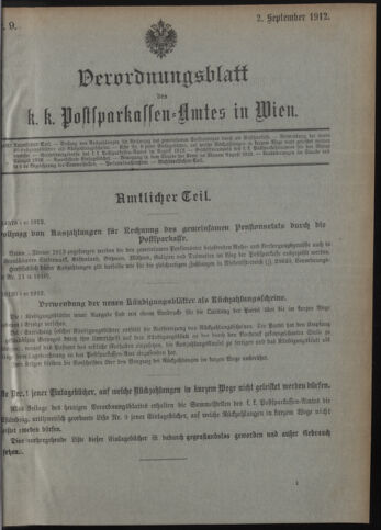 Verordnungsblatt des Postsparkassen-Amtes in Wien 19120902 Seite: 1