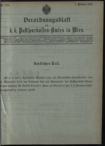 Verordnungsblatt des Postsparkassen-Amtes in Wien 19121001 Seite: 1