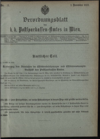 Verordnungsblatt des Postsparkassen-Amtes in Wien 19121102 Seite: 1