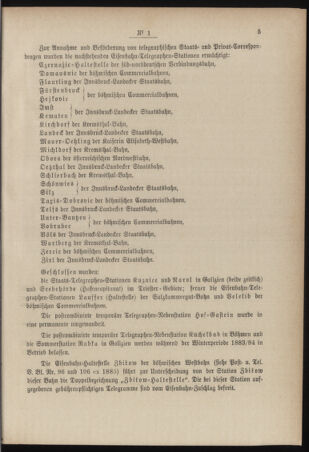 Post- und Telegraphen-Verordnungsblatt für das Verwaltungsgebiet des K.-K. Handelsministeriums 18840110 Seite: 5