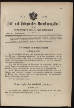 Post- und Telegraphen-Verordnungsblatt für das Verwaltungsgebiet des K.-K. Handelsministeriums 18840114 Seite: 1