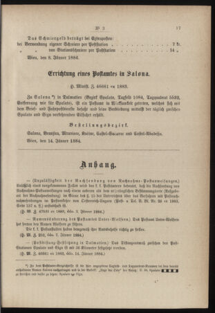 Post- und Telegraphen-Verordnungsblatt für das Verwaltungsgebiet des K.-K. Handelsministeriums 18840119 Seite: 3