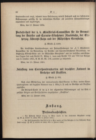 Post- und Telegraphen-Verordnungsblatt für das Verwaltungsgebiet des K.-K. Handelsministeriums 18840124 Seite: 2