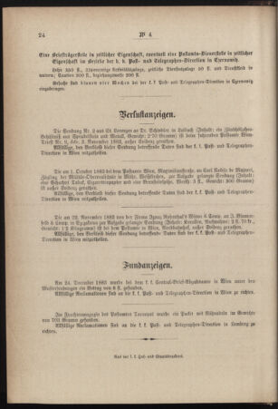 Post- und Telegraphen-Verordnungsblatt für das Verwaltungsgebiet des K.-K. Handelsministeriums 18840124 Seite: 4