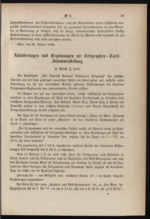 Post- und Telegraphen-Verordnungsblatt für das Verwaltungsgebiet des K.-K. Handelsministeriums 18840201 Seite: 3