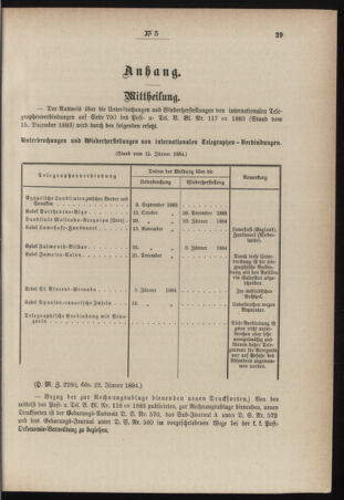 Post- und Telegraphen-Verordnungsblatt für das Verwaltungsgebiet des K.-K. Handelsministeriums 18840201 Seite: 5