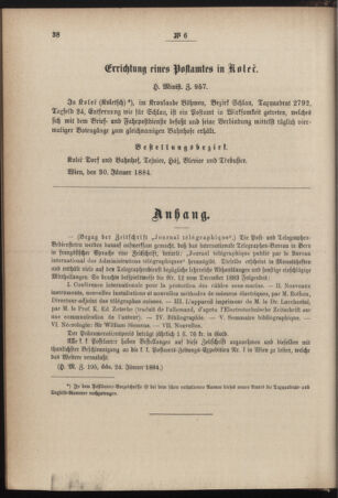 Post- und Telegraphen-Verordnungsblatt für das Verwaltungsgebiet des K.-K. Handelsministeriums 18840210 Seite: 6