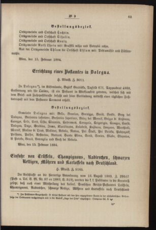 Post- und Telegraphen-Verordnungsblatt für das Verwaltungsgebiet des K.-K. Handelsministeriums 18840222 Seite: 3