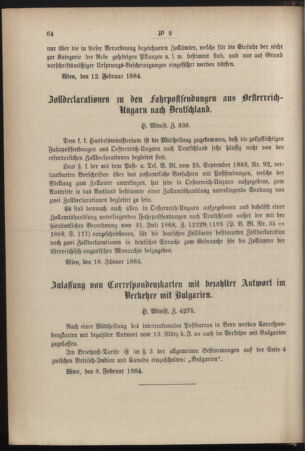 Post- und Telegraphen-Verordnungsblatt für das Verwaltungsgebiet des K.-K. Handelsministeriums 18840222 Seite: 4