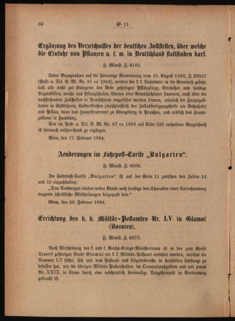 Post- und Telegraphen-Verordnungsblatt für das Verwaltungsgebiet des K.-K. Handelsministeriums 18840306 Seite: 4