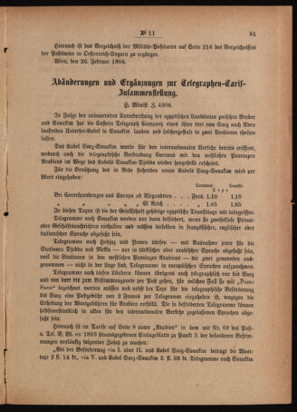 Post- und Telegraphen-Verordnungsblatt für das Verwaltungsgebiet des K.-K. Handelsministeriums 18840306 Seite: 5