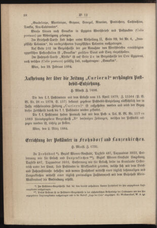 Post- und Telegraphen-Verordnungsblatt für das Verwaltungsgebiet des K.-K. Handelsministeriums 18840308 Seite: 2