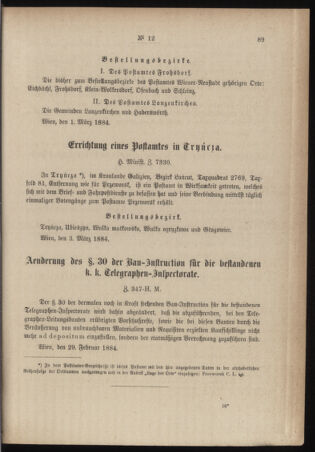 Post- und Telegraphen-Verordnungsblatt für das Verwaltungsgebiet des K.-K. Handelsministeriums 18840308 Seite: 3