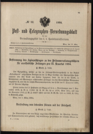 Post- und Telegraphen-Verordnungsblatt für das Verwaltungsgebiet des K.-K. Handelsministeriums 18840310 Seite: 1