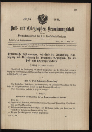 Post- und Telegraphen-Verordnungsblatt für das Verwaltungsgebiet des K.-K. Handelsministeriums 18840322 Seite: 1