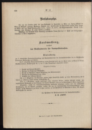 Post- und Telegraphen-Verordnungsblatt für das Verwaltungsgebiet des K.-K. Handelsministeriums 18840401 Seite: 16