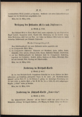 Post- und Telegraphen-Verordnungsblatt für das Verwaltungsgebiet des K.-K. Handelsministeriums 18840401 Seite: 3