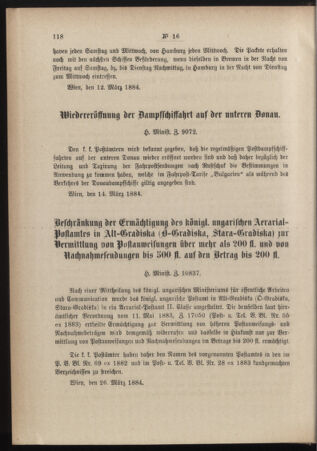 Post- und Telegraphen-Verordnungsblatt für das Verwaltungsgebiet des K.-K. Handelsministeriums 18840401 Seite: 4