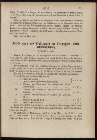 Post- und Telegraphen-Verordnungsblatt für das Verwaltungsgebiet des K.-K. Handelsministeriums 18840401 Seite: 7