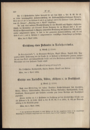 Post- und Telegraphen-Verordnungsblatt für das Verwaltungsgebiet des K.-K. Handelsministeriums 18840412 Seite: 2