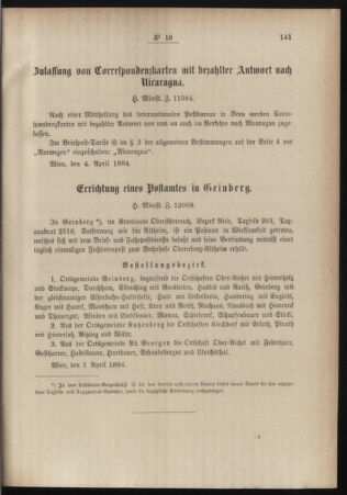 Post- und Telegraphen-Verordnungsblatt für das Verwaltungsgebiet des K.-K. Handelsministeriums 18840412 Seite: 3