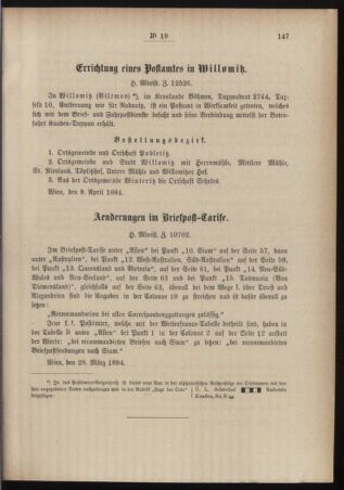 Post- und Telegraphen-Verordnungsblatt für das Verwaltungsgebiet des K.-K. Handelsministeriums 18840419 Seite: 5