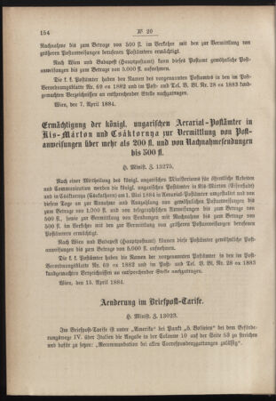 Post- und Telegraphen-Verordnungsblatt für das Verwaltungsgebiet des K.-K. Handelsministeriums 18840423 Seite: 2