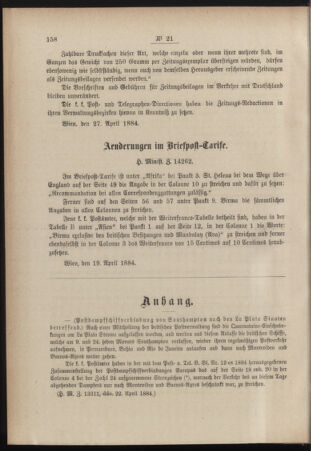 Post- und Telegraphen-Verordnungsblatt für das Verwaltungsgebiet des K.-K. Handelsministeriums 18840429 Seite: 2