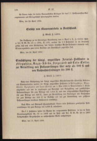 Post- und Telegraphen-Verordnungsblatt für das Verwaltungsgebiet des K.-K. Handelsministeriums 18840503 Seite: 4