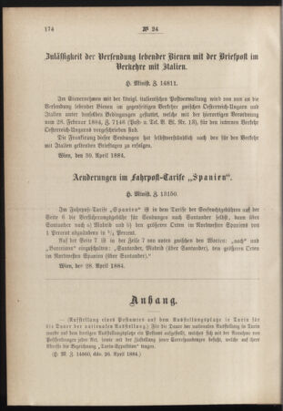 Post- und Telegraphen-Verordnungsblatt für das Verwaltungsgebiet des K.-K. Handelsministeriums 18840510 Seite: 2