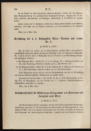 Post- und Telegraphen-Verordnungsblatt für das Verwaltungsgebiet des K.-K. Handelsministeriums 18840519 Seite: 2