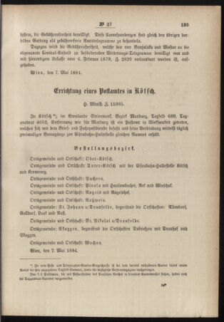 Post- und Telegraphen-Verordnungsblatt für das Verwaltungsgebiet des K.-K. Handelsministeriums 18840519 Seite: 3