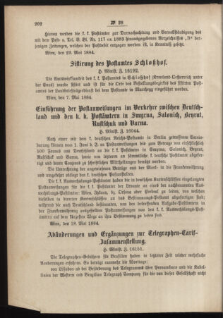 Post- und Telegraphen-Verordnungsblatt für das Verwaltungsgebiet des K.-K. Handelsministeriums 18840528 Seite: 2