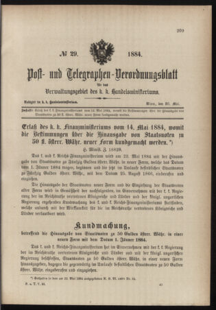 Post- und Telegraphen-Verordnungsblatt für das Verwaltungsgebiet des K.-K. Handelsministeriums 18840530 Seite: 1