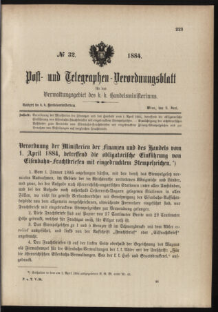 Post- und Telegraphen-Verordnungsblatt für das Verwaltungsgebiet des K.-K. Handelsministeriums 18840609 Seite: 1