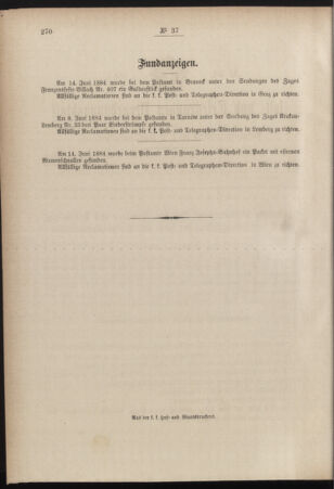 Post- und Telegraphen-Verordnungsblatt für das Verwaltungsgebiet des K.-K. Handelsministeriums 18840630 Seite: 10